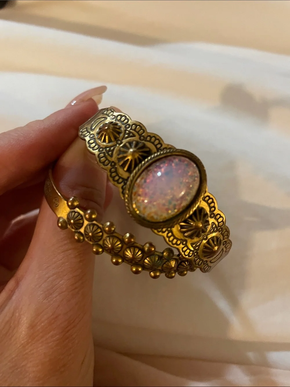 Vintage Southwestern Brass Cuff Bracelet Lot - Faux Opal Boho Set